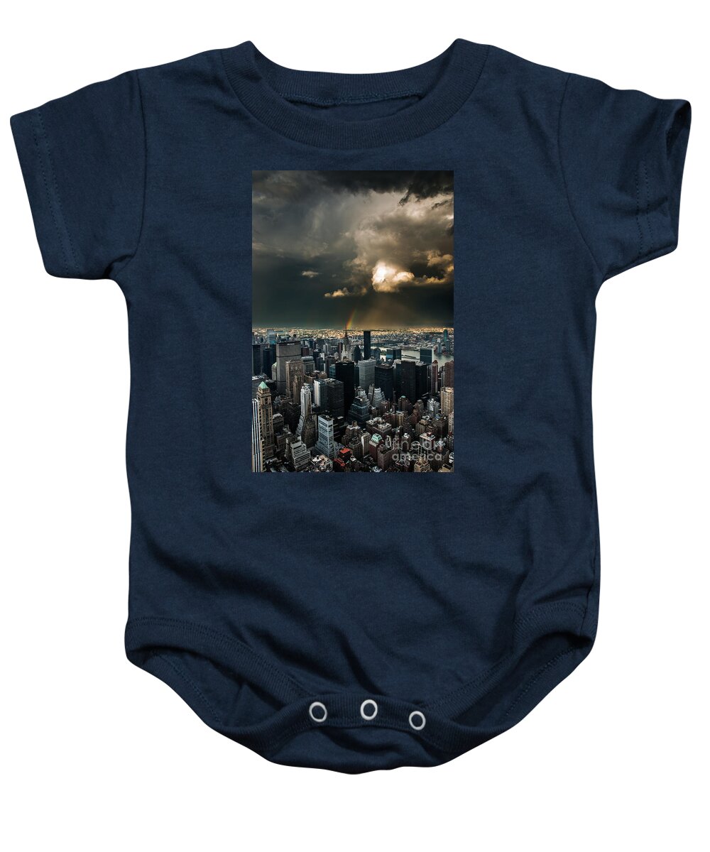 Manhatten Baby Onesie featuring the photograph Great Skies over Manhattan by Hannes Cmarits