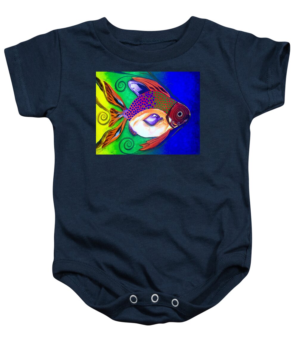 Fish Baby Onesie featuring the painting IL Pesce Volante 2 -- The Flying Fish 2 -- by J Vincent Scarpace