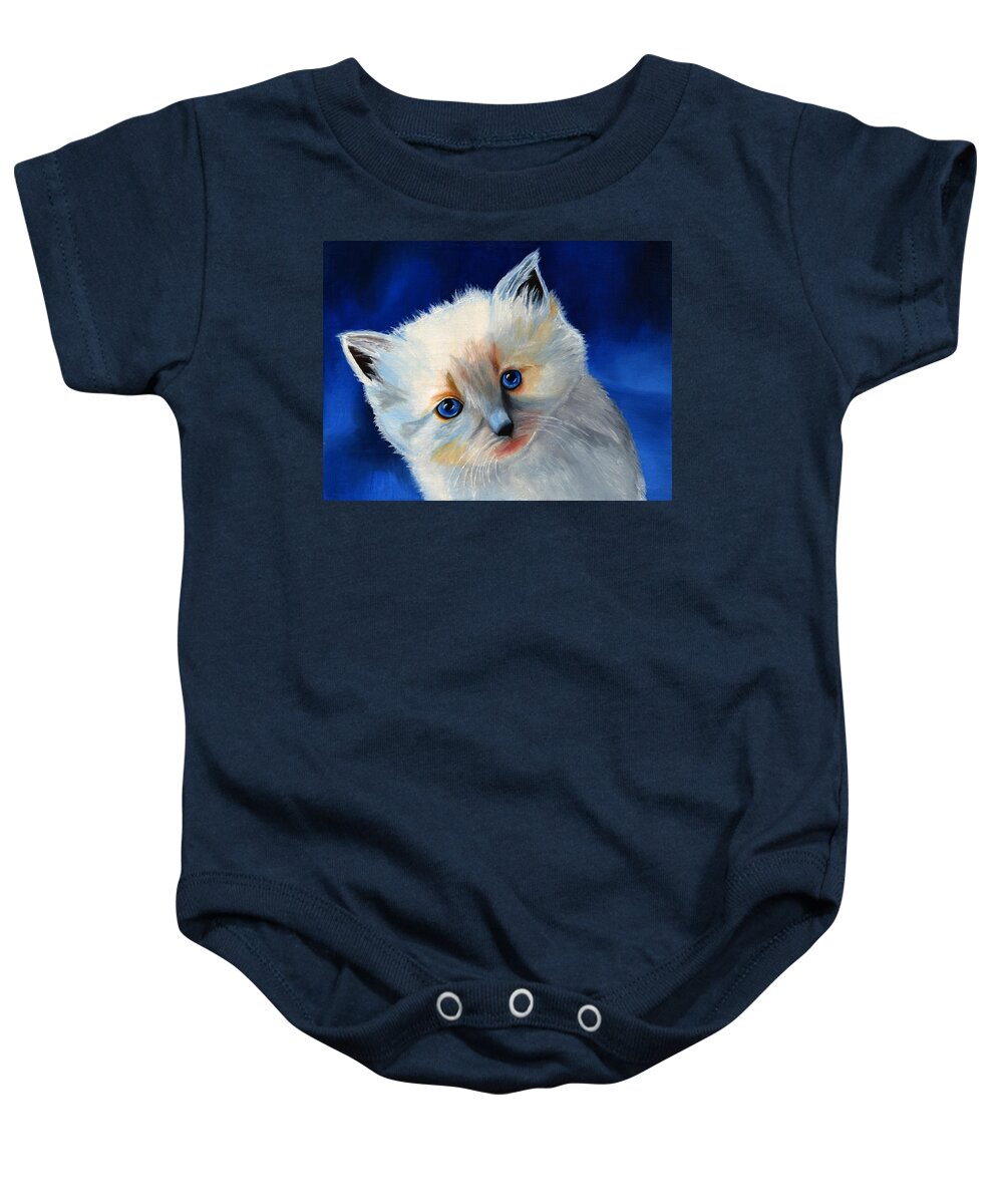 Kitten Baby Onesie featuring the painting Kitten in Blue by Vic Ritchey