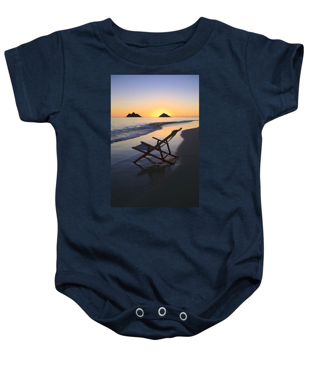 Alone Baby Onesie featuring the photograph Lanikai Sunrise with Chairs by Tomas del Amo
