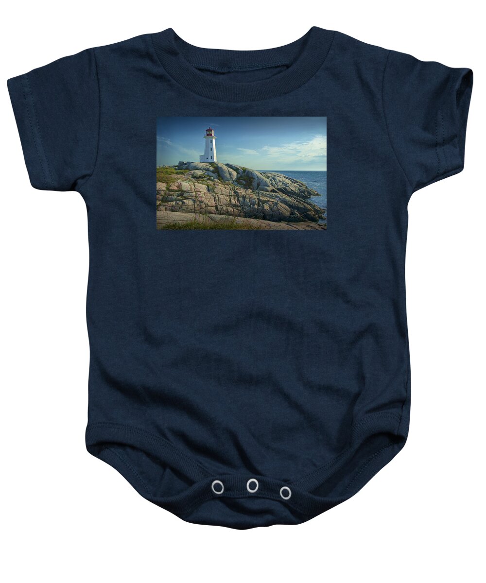 Art Baby Onesie featuring the photograph Lighthouse at Peggy's Cove in Nova Scotia Canada No.134 by Randall Nyhof