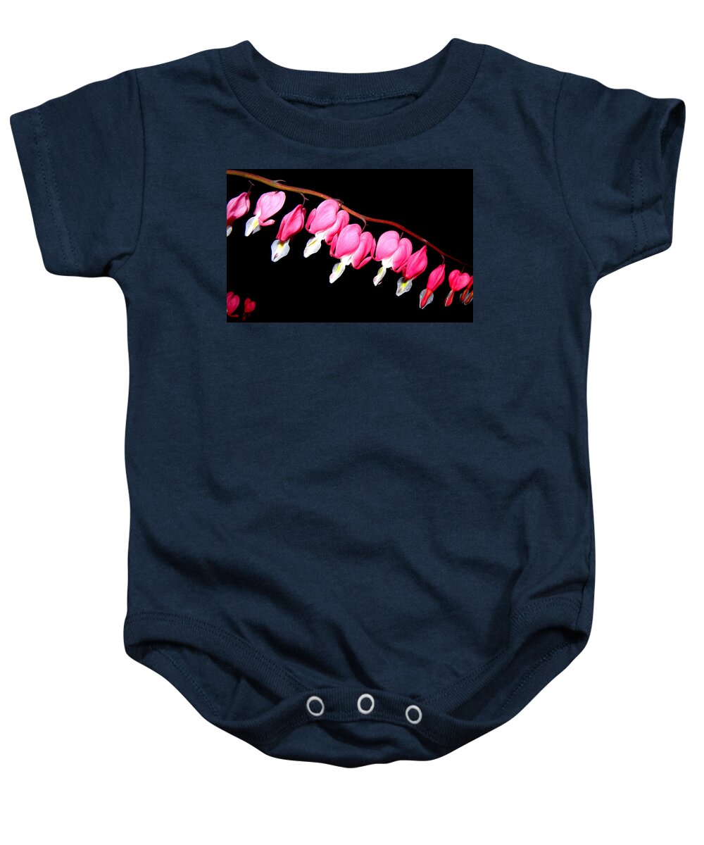 Pink Bleeding Hearts Baby Onesie featuring the photograph My Pink Hearts Trail by Kim Galluzzo