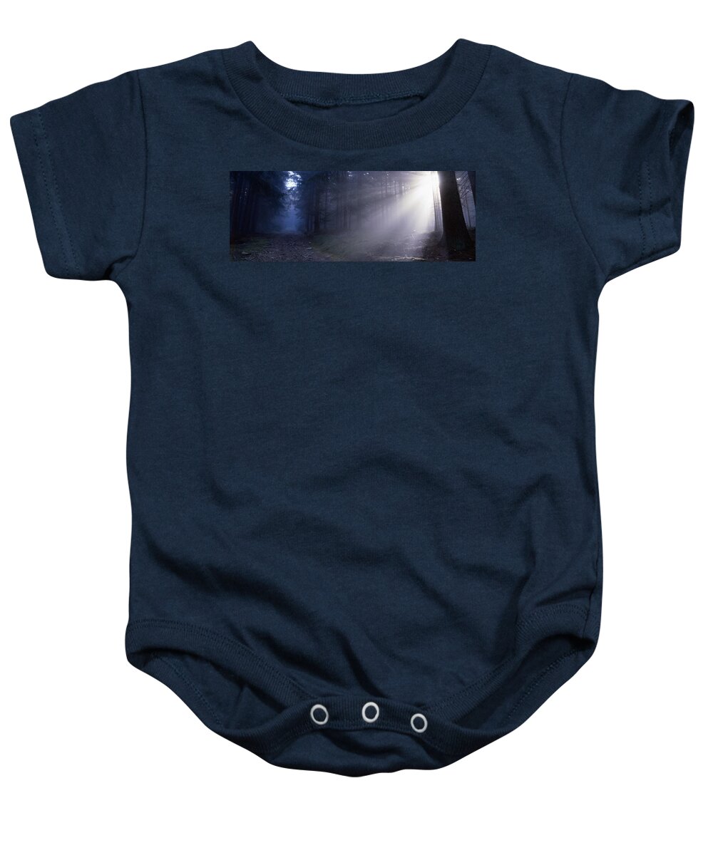 Nature Baby Onesie featuring the photograph Path through a misty forest by Ulrich Kunst And Bettina Scheidulin