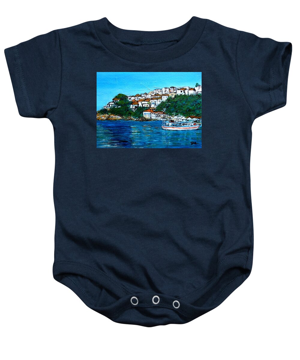Greece Baby Onesie featuring the painting Skiathos Greece No2 by Jackie Sherwood