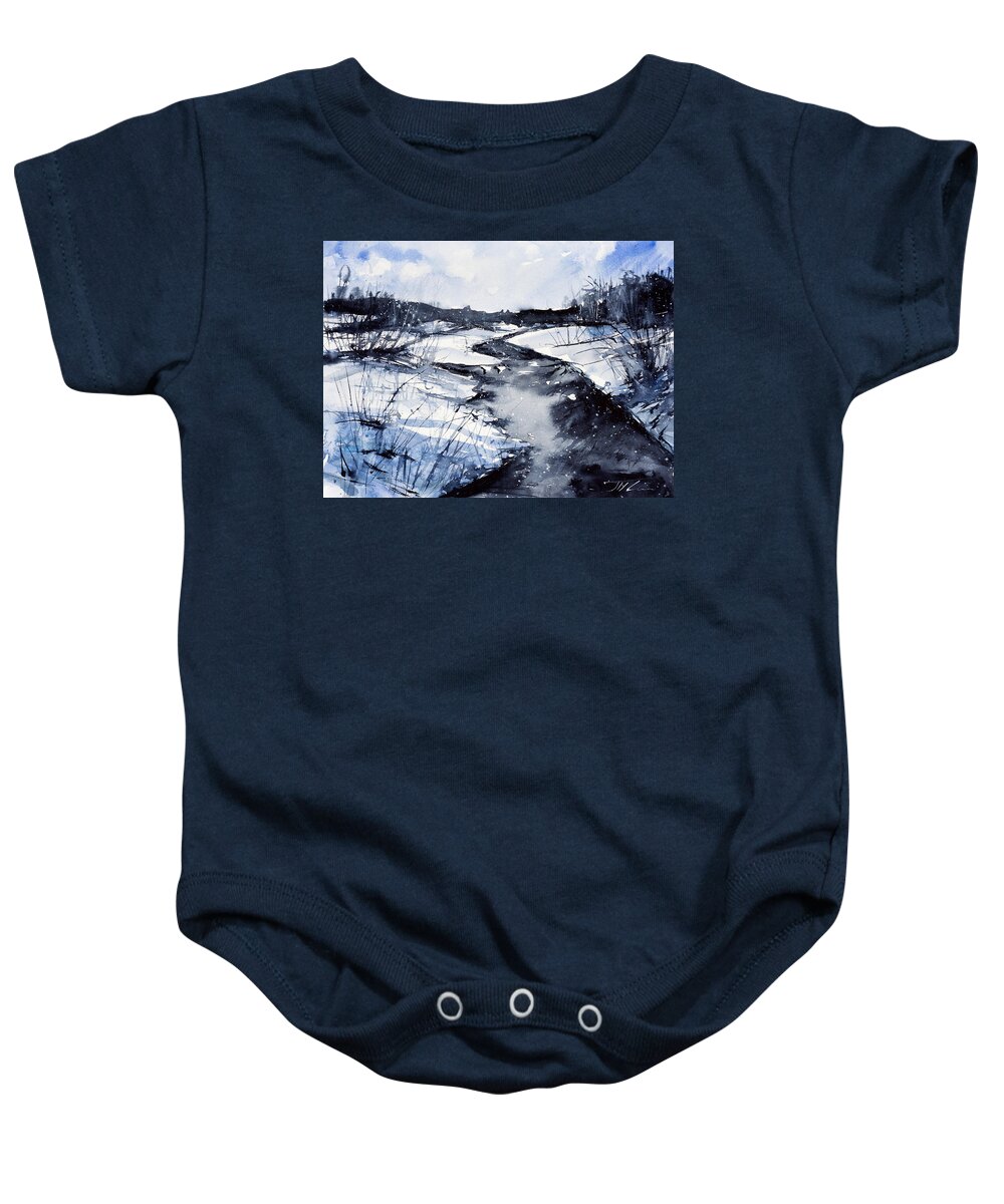 Landscape Baby Onesie featuring the painting Blue by Judith Levins