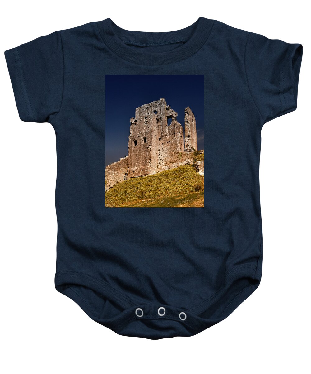 Castles Baby Onesie featuring the photograph Corfe Castle by Richard Denyer