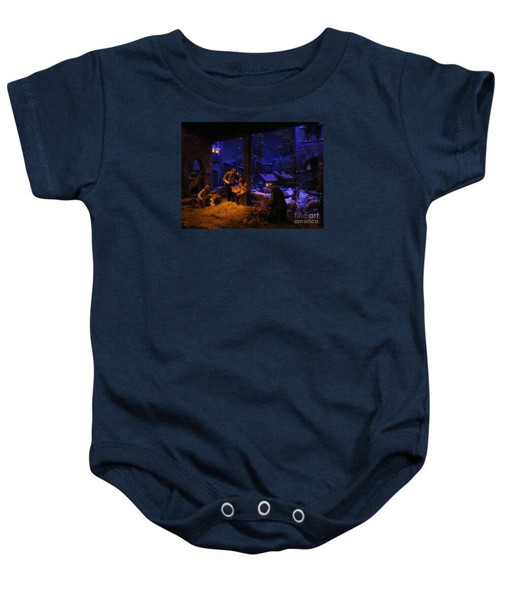 Christmas Nativity Crib Baby Onesie featuring the painting Nativity #1 by Archangelus Gallery