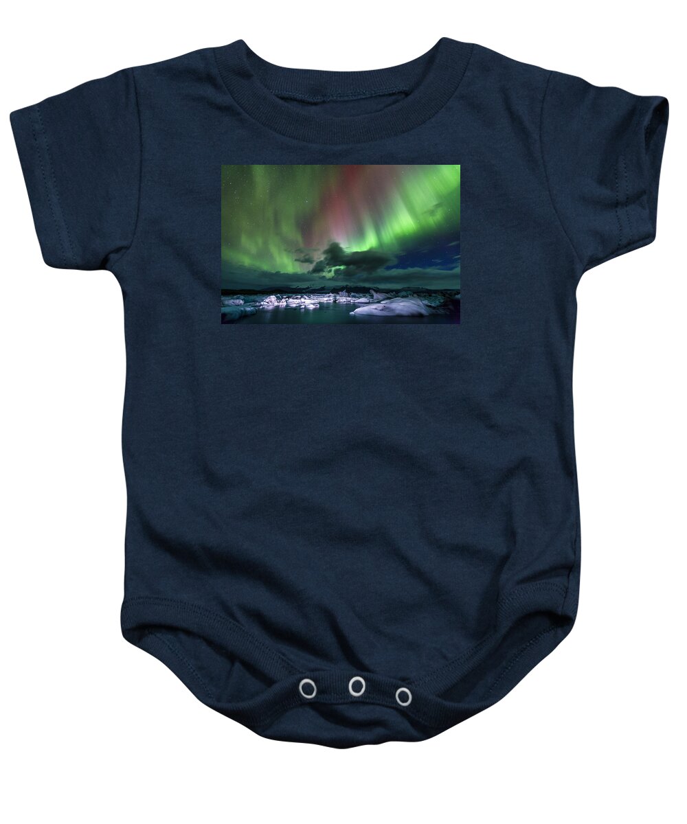 Europe Baby Onesie featuring the photograph Iceland night show by Alexey Stiop