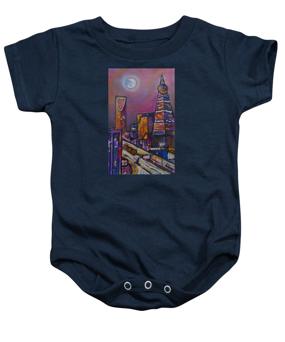 Cityscape Baby Onesie featuring the painting Riyadh Nights 2 by Eric Shelton
