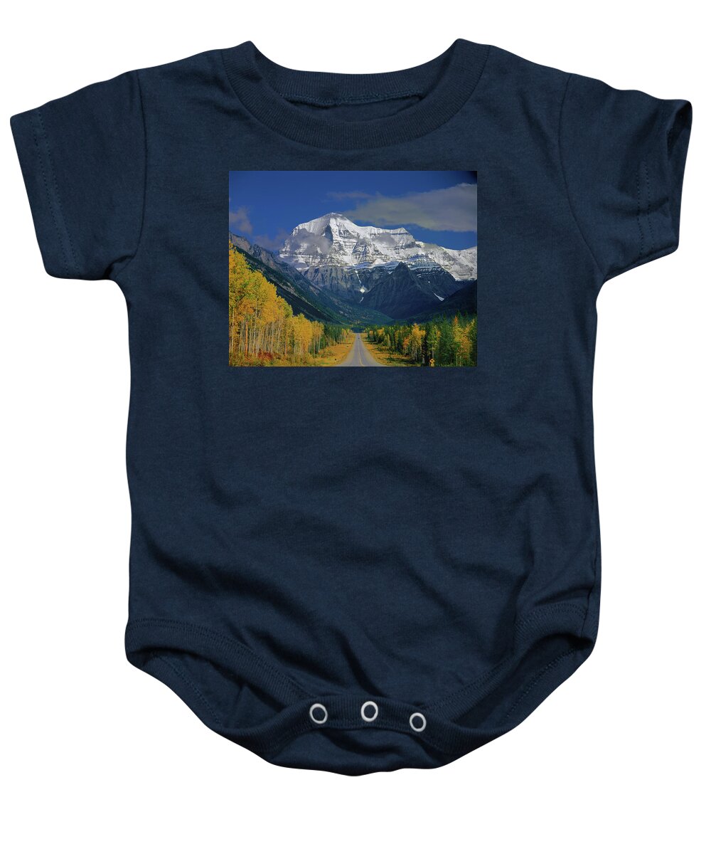 Mt. Robson Baby Onesie featuring the photograph 1M2441-H Mt. Robson and Yellowhead Highway H by Ed Cooper Photography