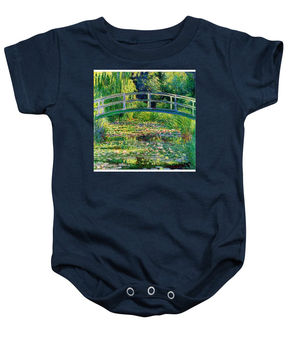 Landscapes Baby Onesie featuring the painting The Waterlily Pond With The Japanese Bridge #2 by Pam Neilands