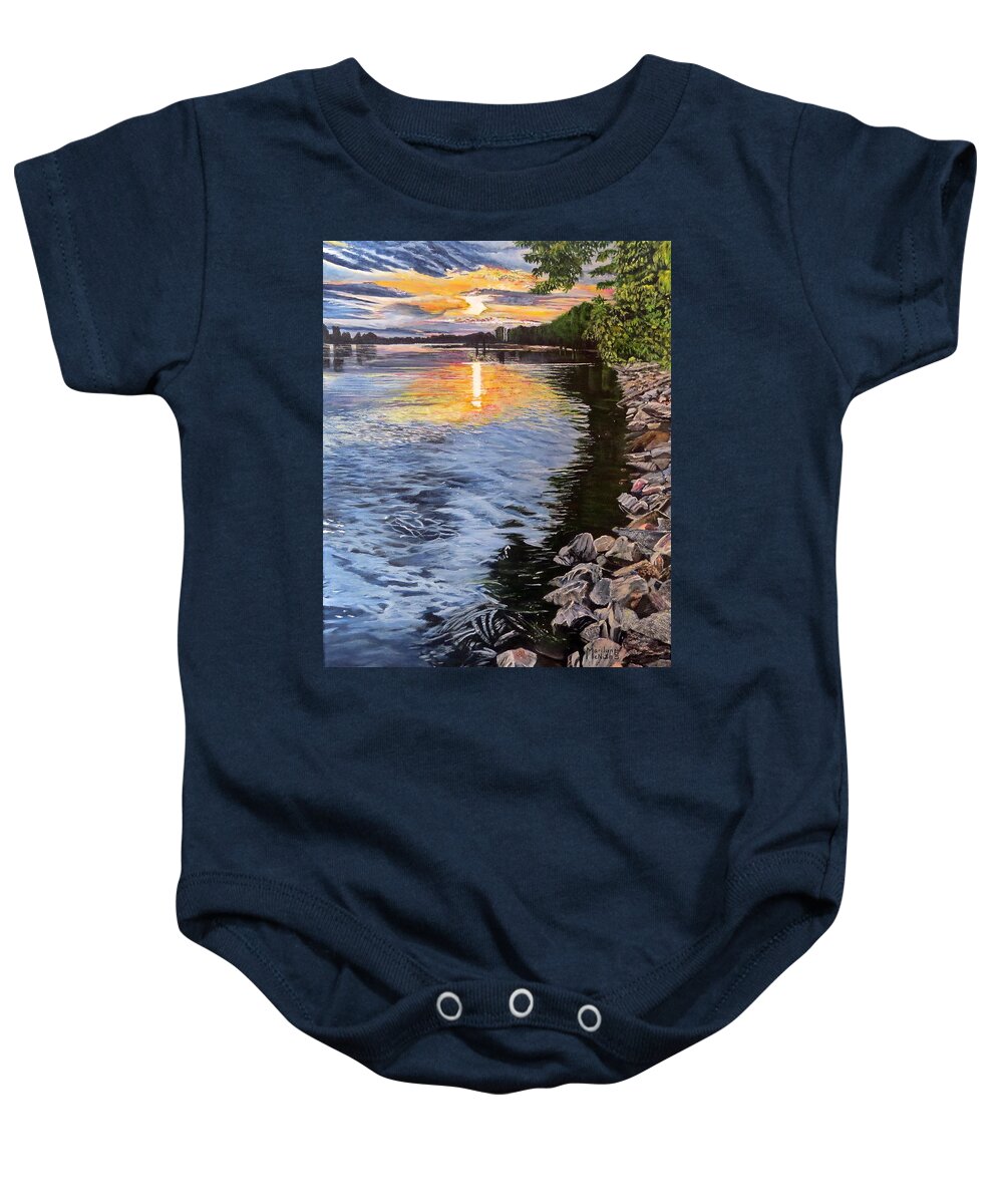 Ripples Baby Onesie featuring the painting A Fraser River Sunset by Marilyn McNish