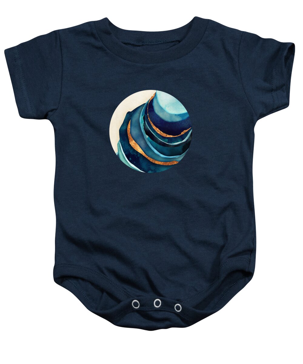 Blue Baby Onesie featuring the digital art Abstract Blue with Gold by Spacefrog Designs