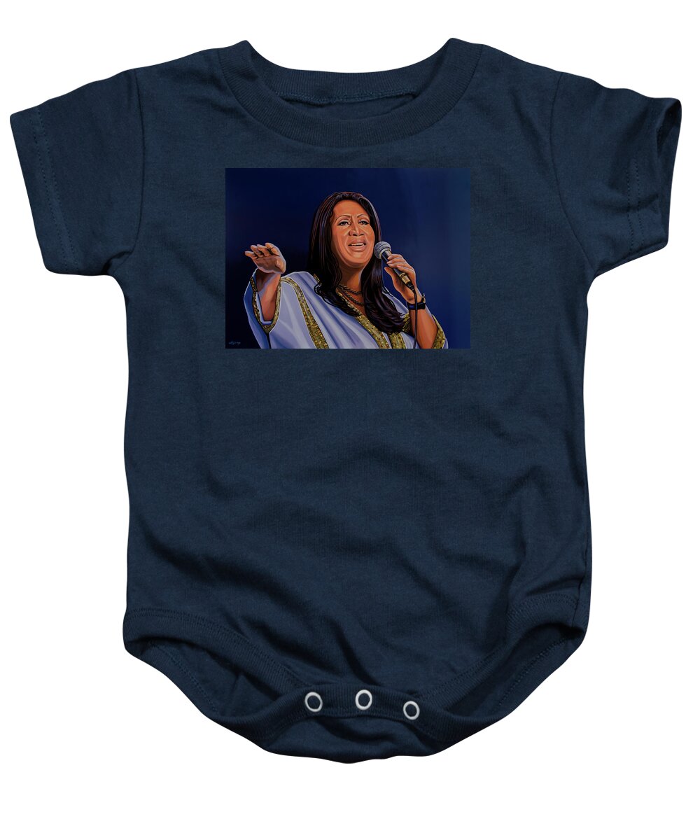 Aretha Franklin Baby Onesie featuring the painting Aretha Franklin Painting by Paul Meijering