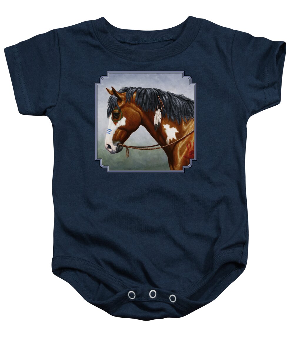 Horse Baby Onesie featuring the painting Bay Native American War Horse by Crista Forest