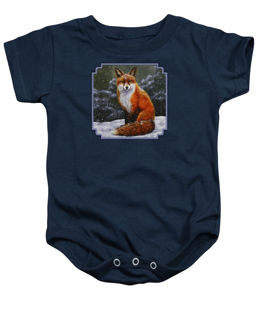 Dog Baby Onesie featuring the painting Snow Fox by Crista Forest