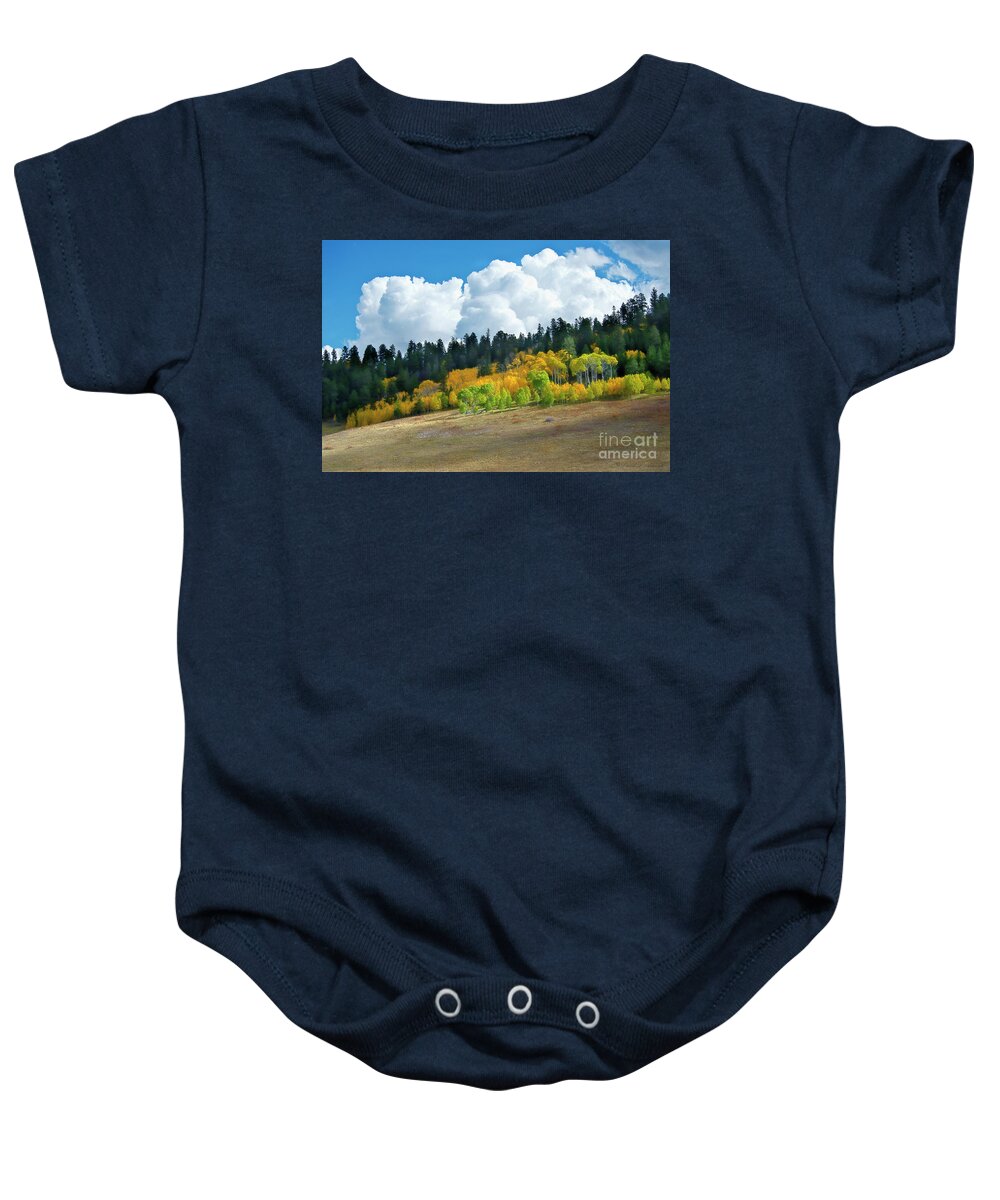 Aspen Baby Onesie featuring the photograph Aspens in the Sun by David Arment