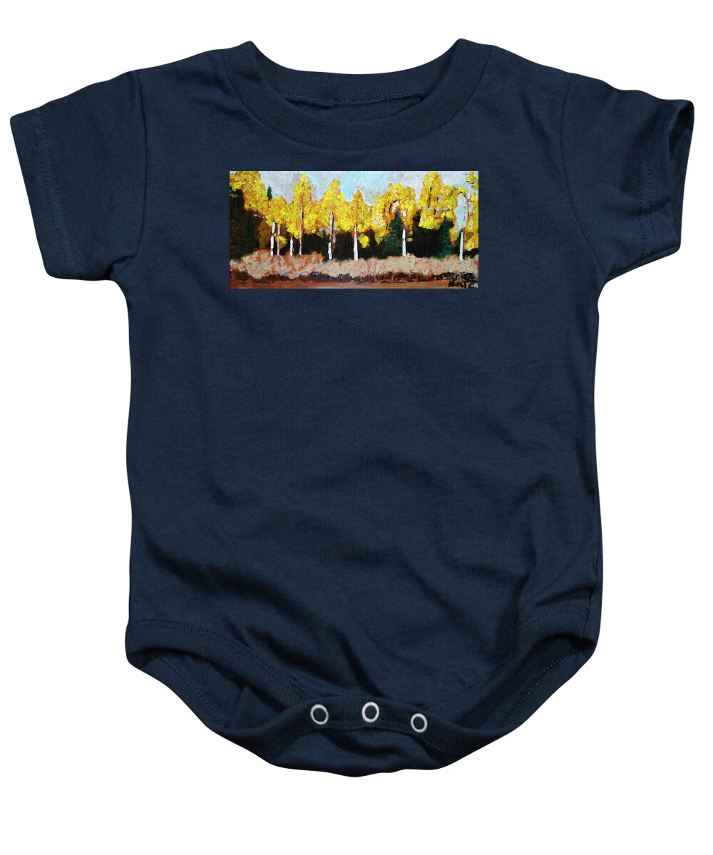 Fall Baby Onesie featuring the painting Aspens by Kurt Hausmann