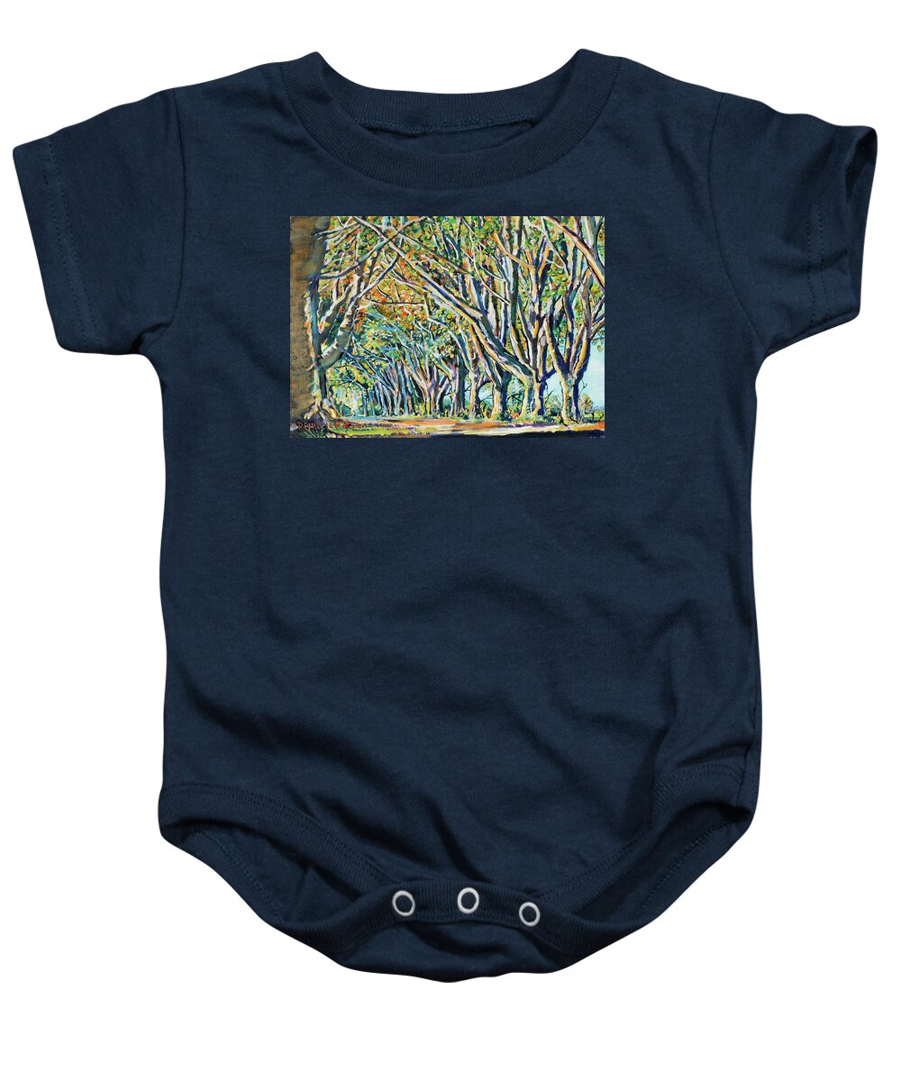 #art Baby Onesie featuring the painting Autumn Avenue by Seeables Visual Arts