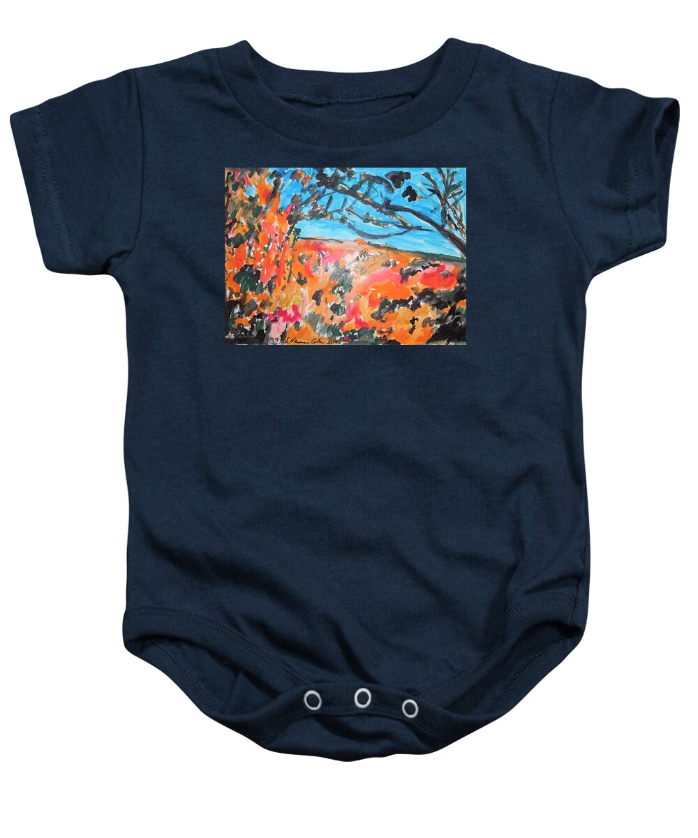 Autumn Flames Baby Onesie featuring the painting Autumn Flames by Esther Newman-Cohen