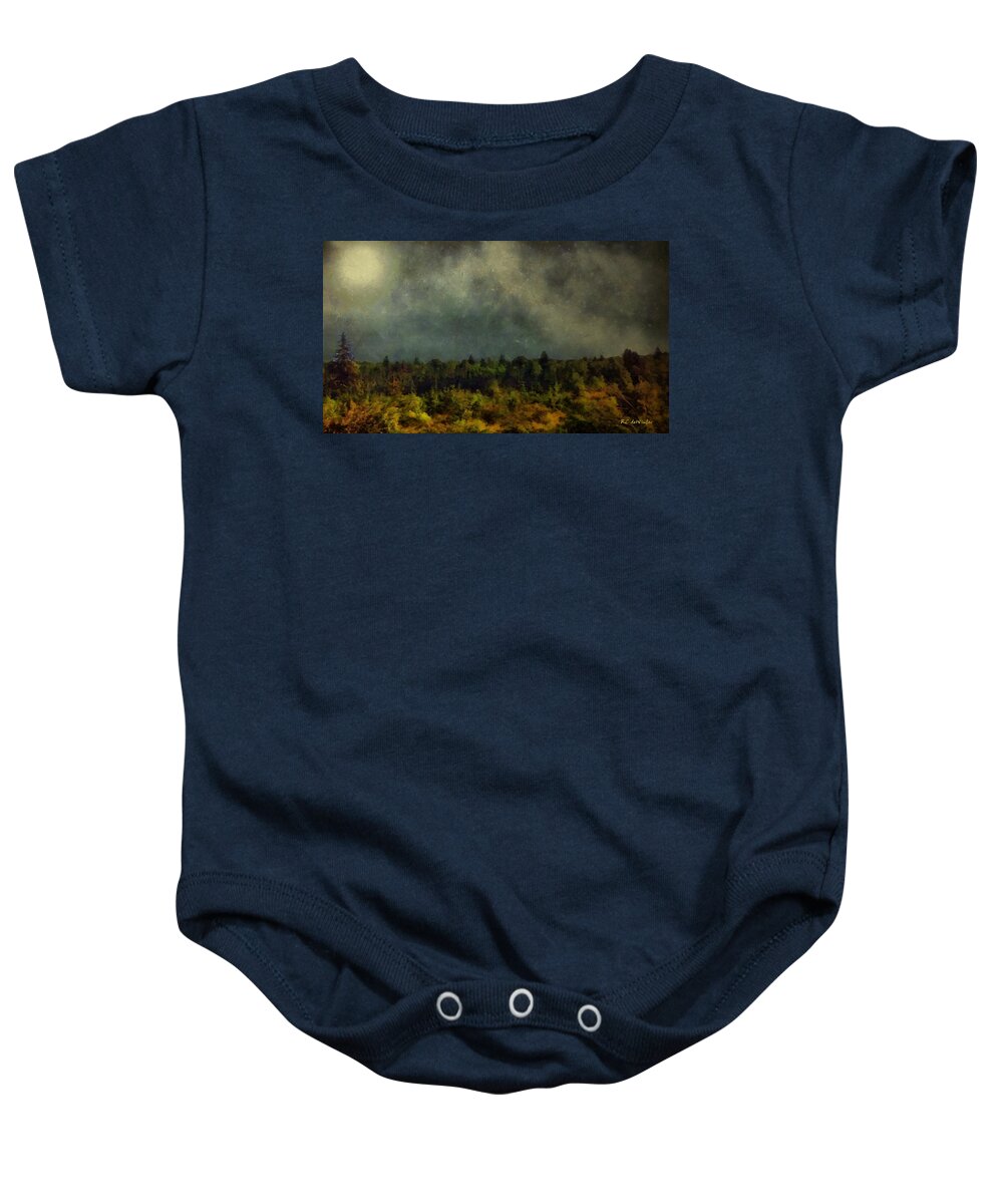Landscape Baby Onesie featuring the painting Autumn Night in the Pines by RC DeWinter