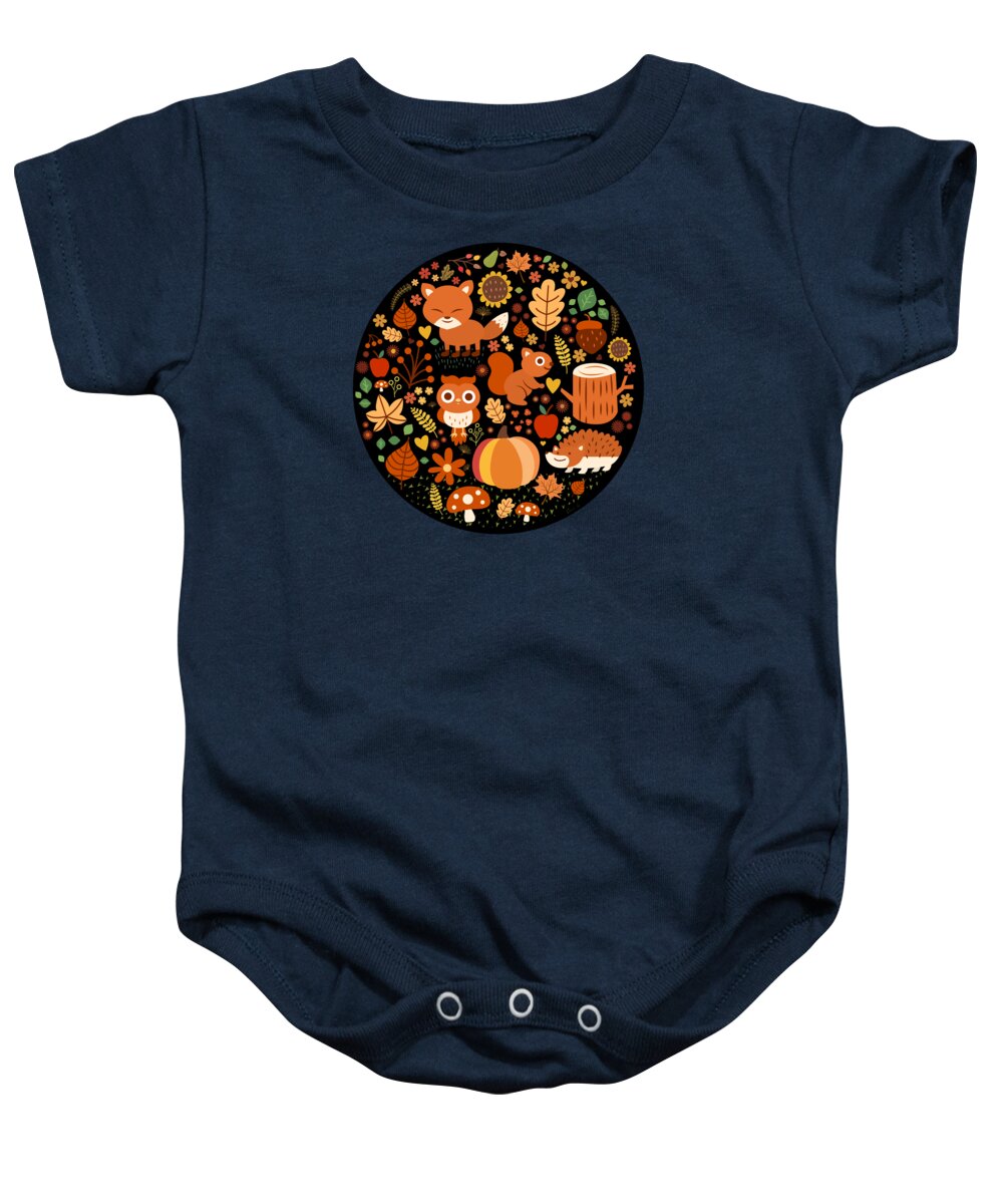  Forest Baby Onesie featuring the painting Autumn Party For Forest Friends by Little Bunny Sunshine