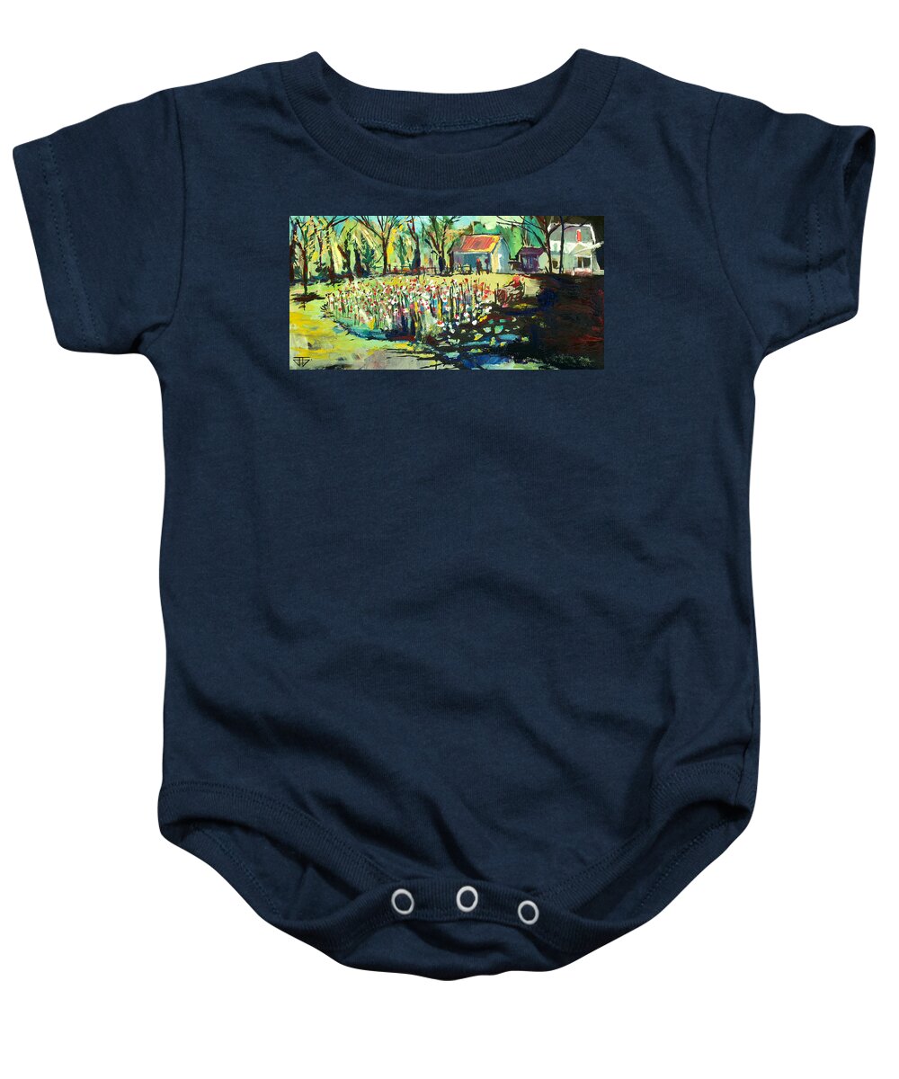  Baby Onesie featuring the painting Backyard Poppies by John Gholson