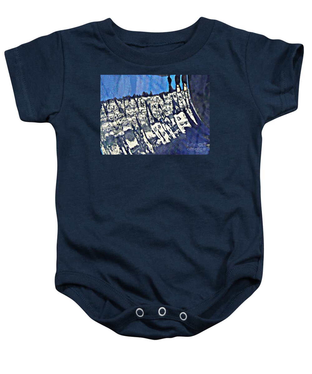 Bowl Baby Onesie featuring the photograph Blue Ceramic Bowl in Eltville 4 by Sarah Loft
