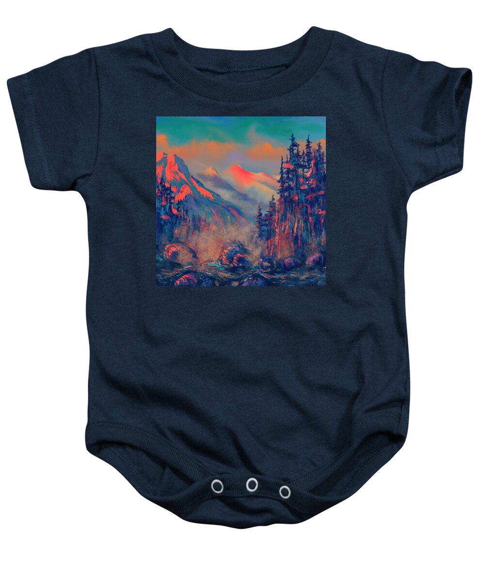 Mountains Baby Onesie featuring the painting Blue Silence by Vit Nasonov