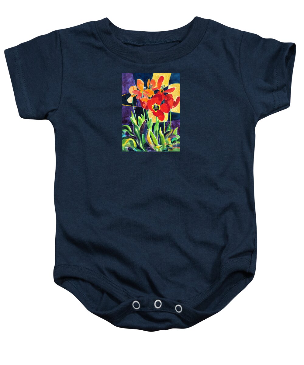 Painting Baby Onesie featuring the painting Bold Quilted Tulips by Kathy Braud