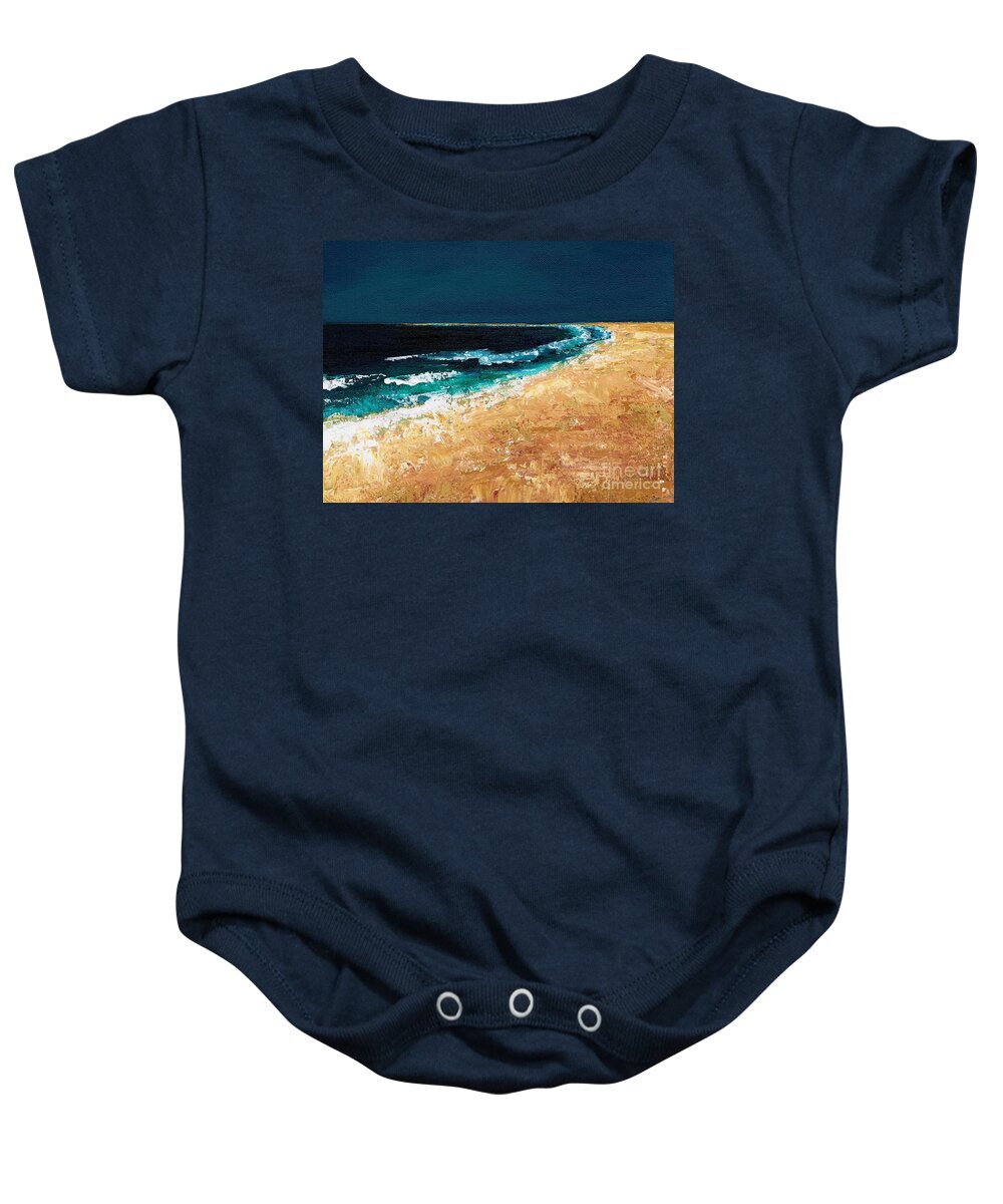 Ocean Tide Baby Onesie featuring the painting Calming waters by Frances Marino