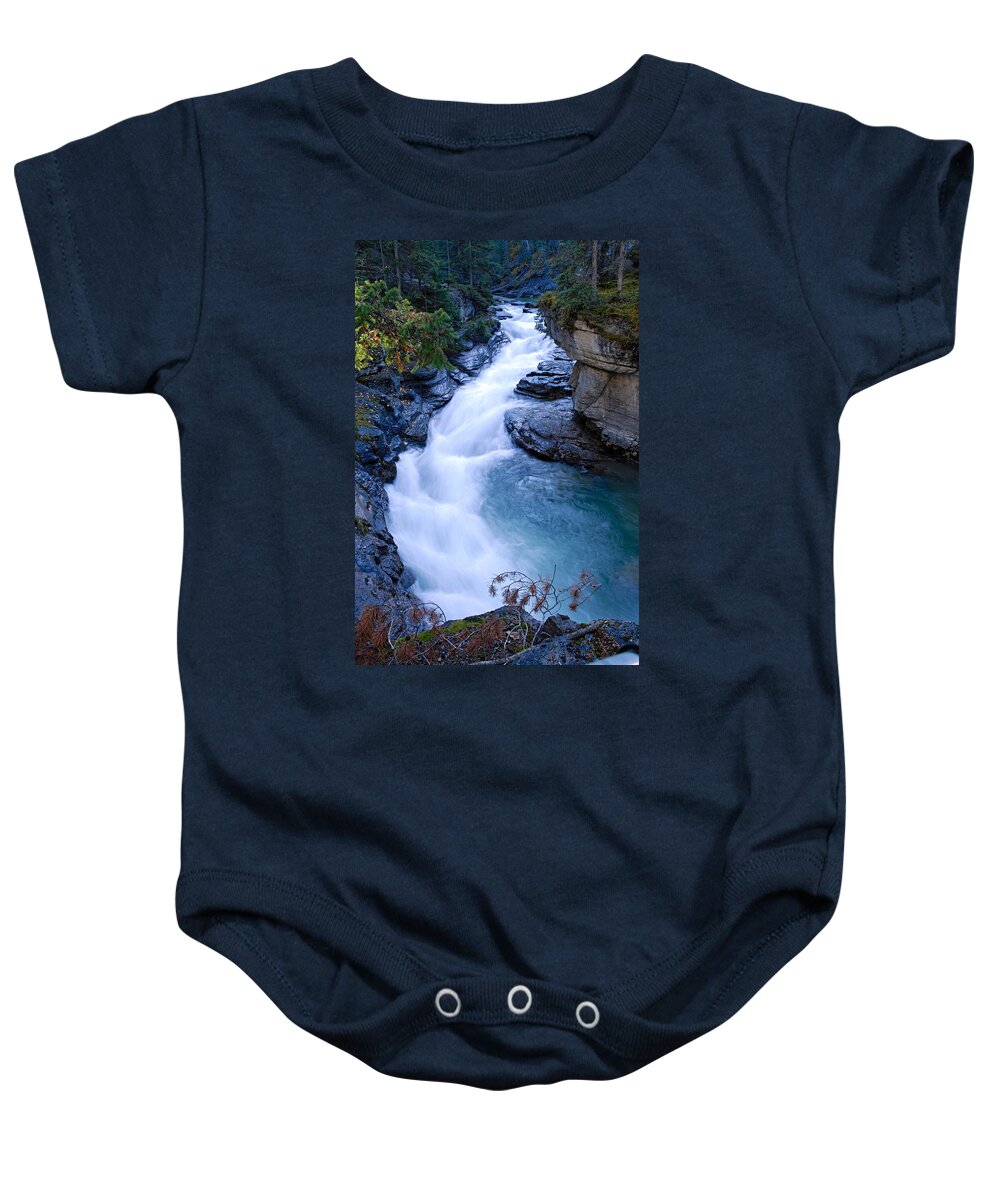 Maligne Canyon Baby Onesie featuring the photograph Cascade in the Maligne Canyon by Larry Ricker