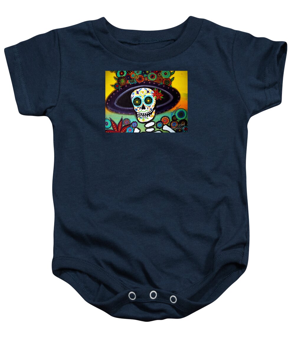 Day Of The Dead Baby Onesie featuring the painting Catrina by Pristine Cartera Turkus