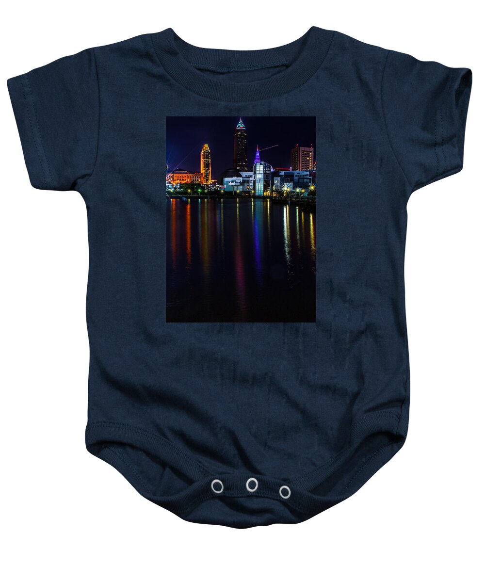 Cleveland Baby Onesie featuring the photograph Cleveland Nightly Reflections by Stewart Helberg