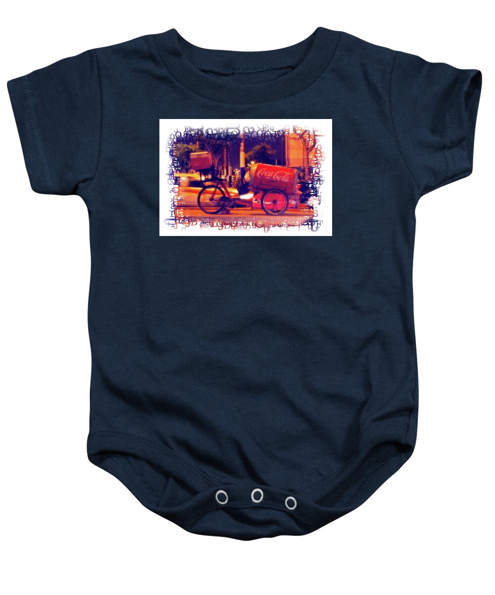 Miraflores Baby Onesie featuring the photograph Coca Cola Tricycle Bin - Lima by Mary Machare