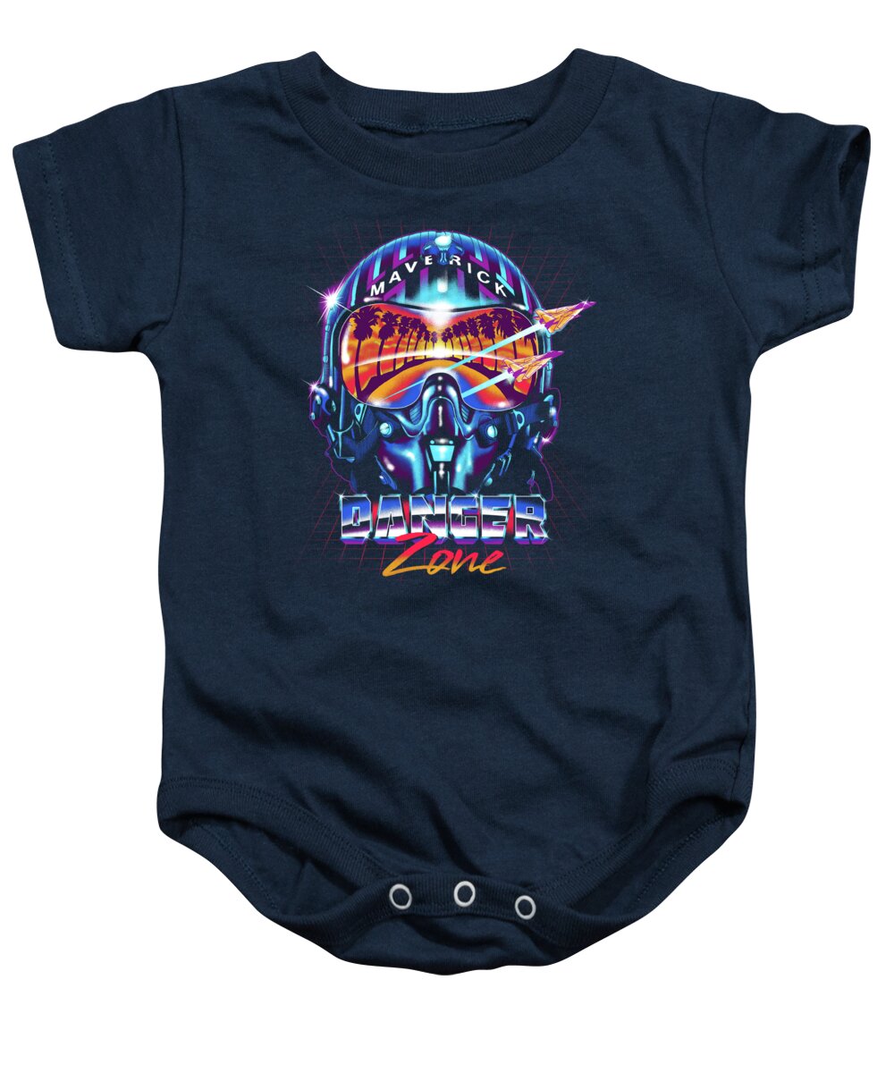 Helmet Baby Onesie featuring the digital art Danger Zone / Top Gun / Maverick / Pilot Helmet / Pop Culture / 1980s Movie / 80s by Zerobriant Designs