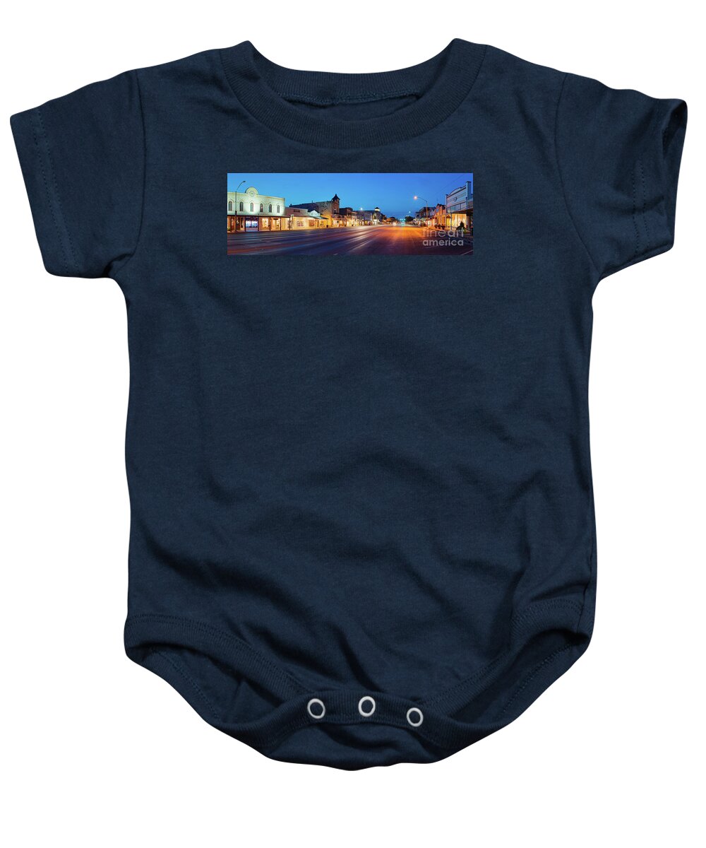 City Baby Onesie featuring the photograph Early Morning Panorama of Fredericksburg Main Street - Gillespie County Texas Hill Country by Silvio Ligutti