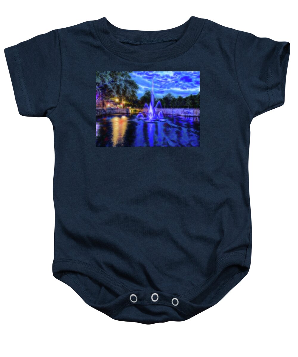 Fountain Baby Onesie featuring the photograph Electric Fountain by Scott Carruthers