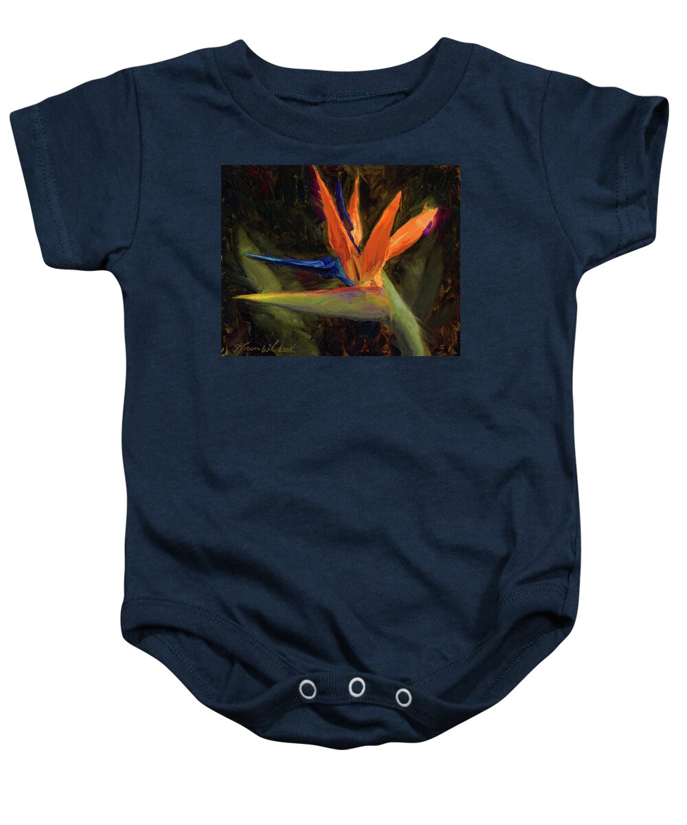 Tropical Flowers Baby Onesie featuring the painting Extravagance - Tropical Bird Of Paradise Flower by K Whitworth