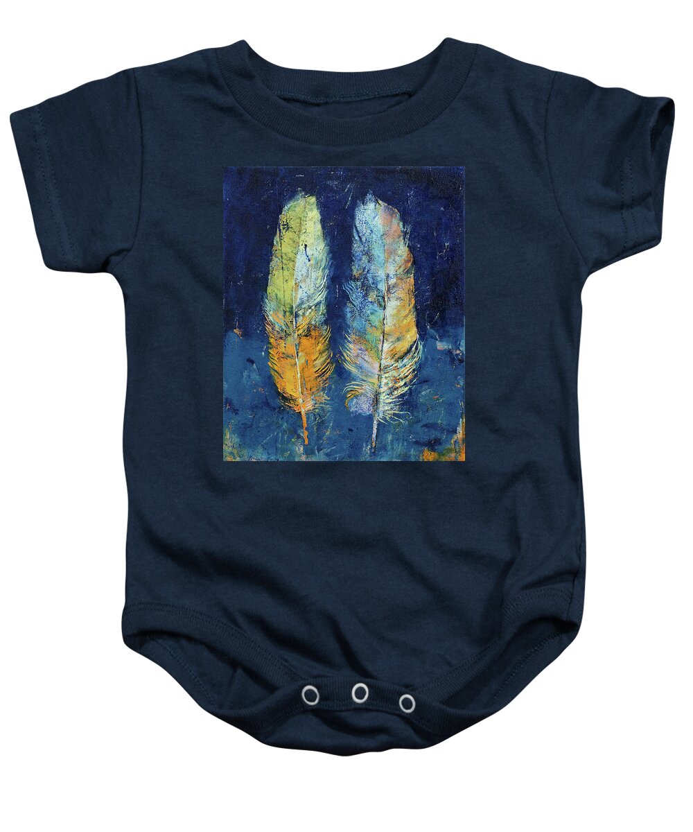 Abstract Baby Onesie featuring the painting Feathers by Michael Creese