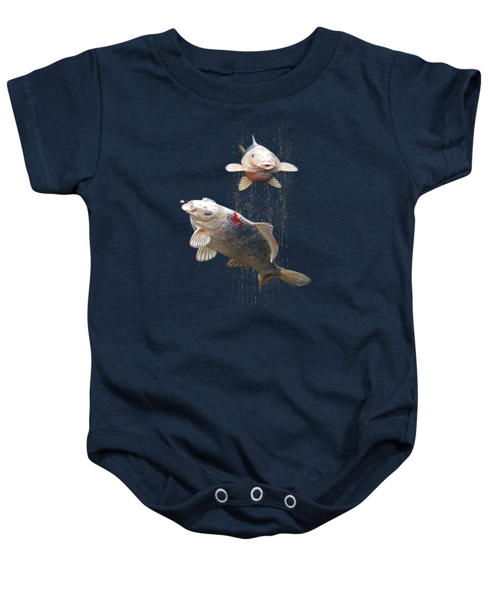 Fish Baby Onesie featuring the photograph Feeding The Koi by Gill Billington