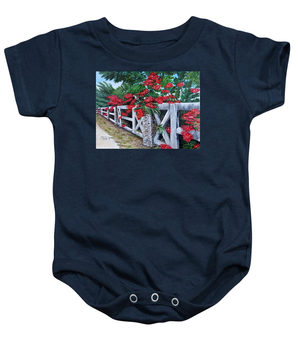 Panama Baby Onesie featuring the painting Fence Line by Marilyn McNish