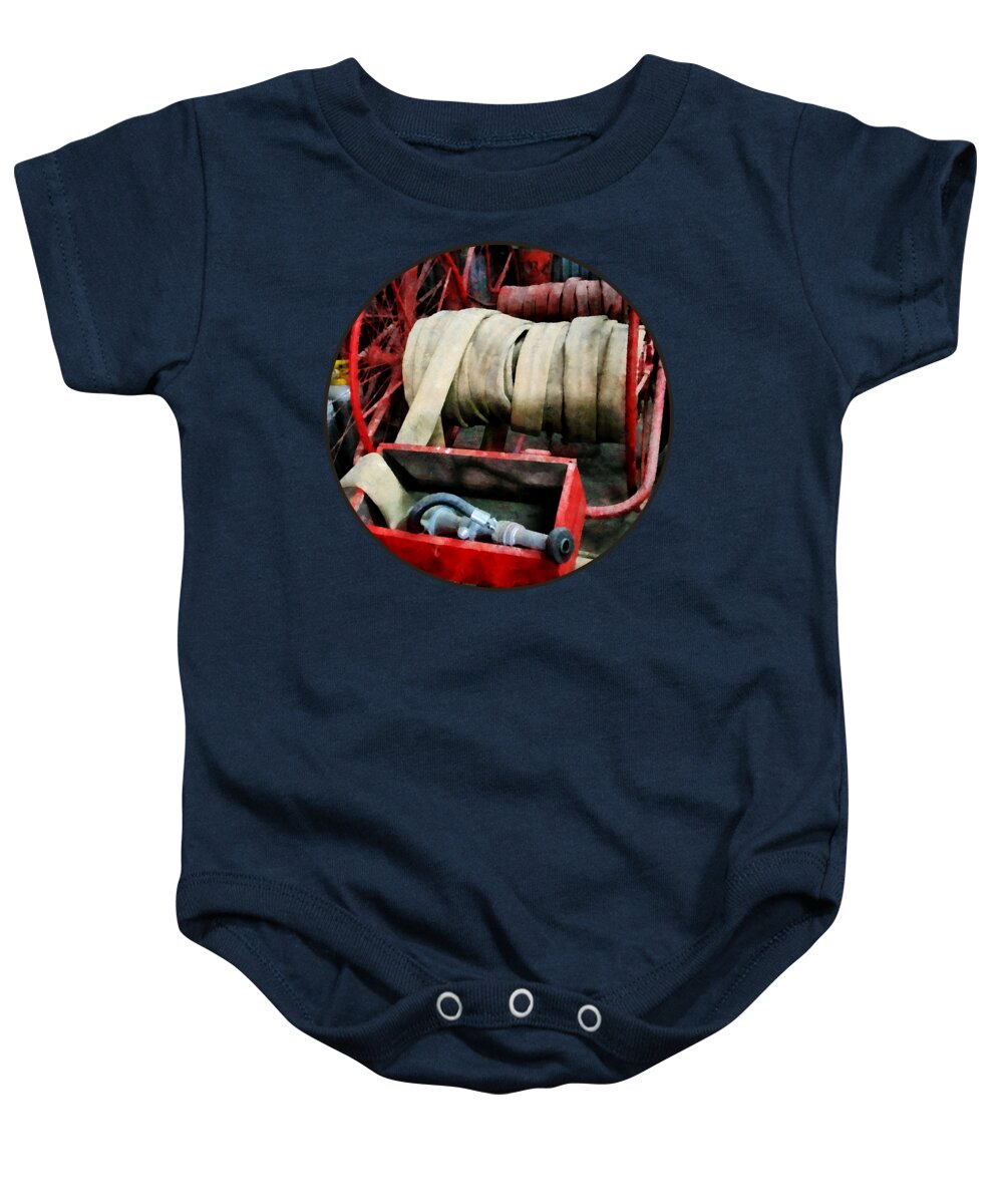 Hose Baby Onesie featuring the photograph Fireman - Fire Hoses by Susan Savad