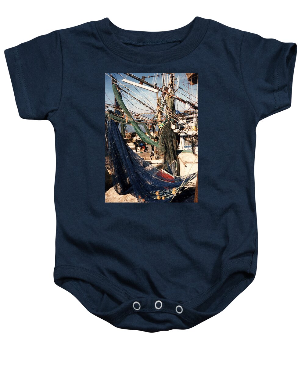 Shrimp Baby Onesie featuring the photograph Fishing Nets by Anne Cameron Cutri
