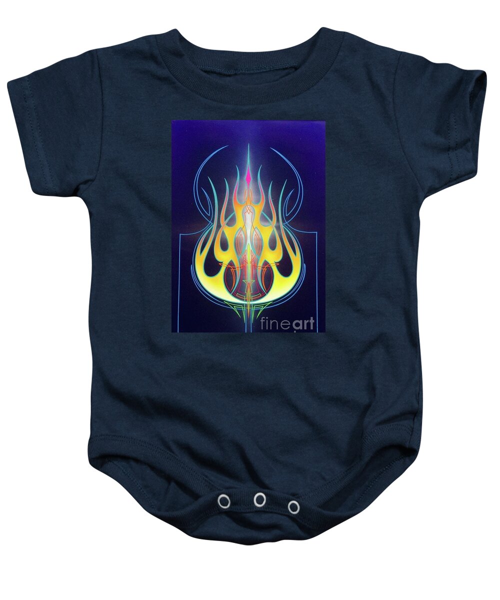Jazz Baby Onesie featuring the painting Flaming Bass Note by Alan Johnson