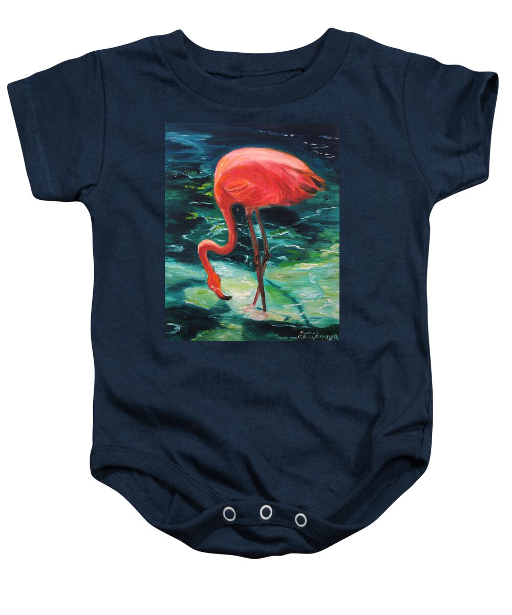 Flamingo Baby Onesie featuring the painting Flamingo of Homasassa by Patricia Arroyo