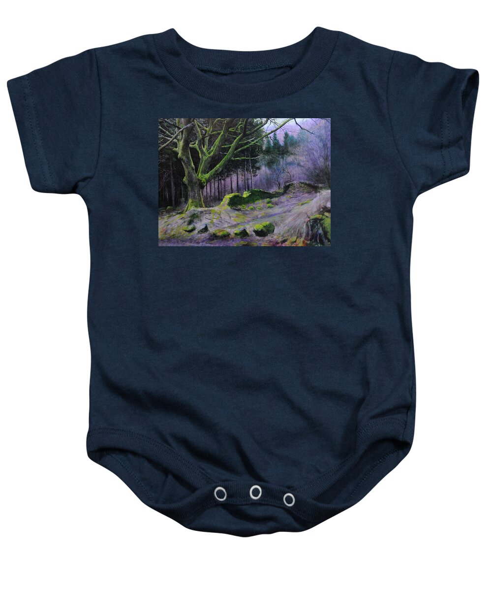 Landscape Baby Onesie featuring the painting Forest in Wales by Harry Robertson