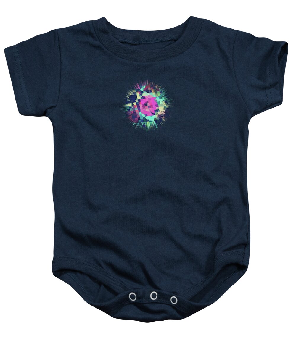 Abstract Baby Onesie featuring the digital art Fruity Rose  Fancy Colorful Abstraction Pattern Design green pink blue by Philipp Rietz
