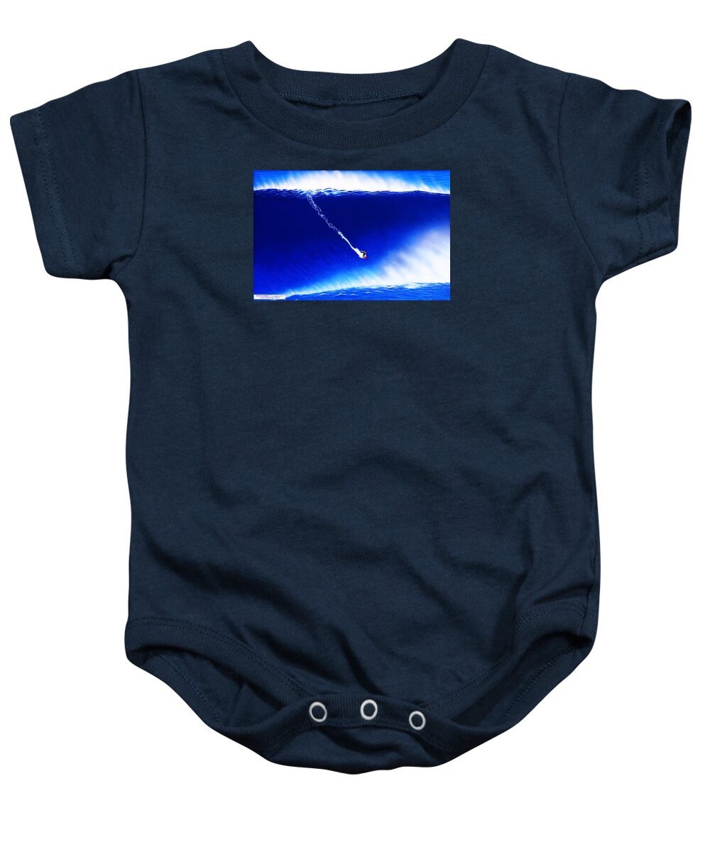 Surfing Baby Onesie featuring the painting Nazare Portugal 11-1-2011 by John Kaelin