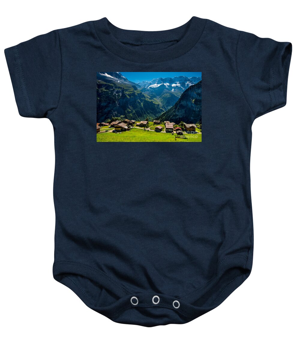 Gimmelwald Baby Onesie featuring the photograph Gimmelwald in Swiss Alps - Switzerland by Gary Whitton